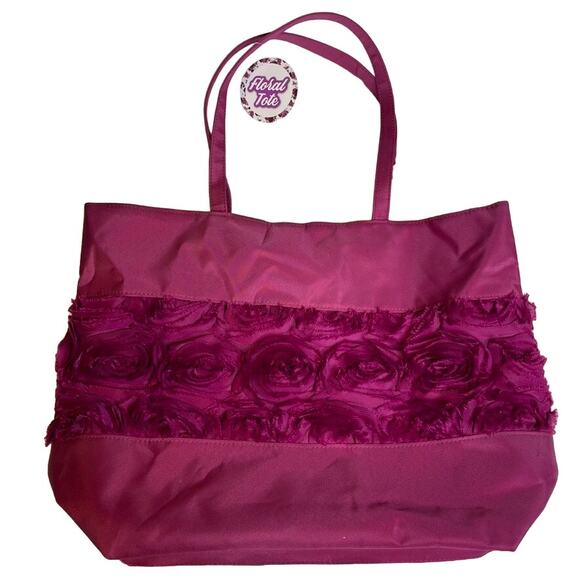 UNBRANDED Floral‎ Purple Pink Tote Bag Magnetic Closure NWT Medium - Picture 1 of 2